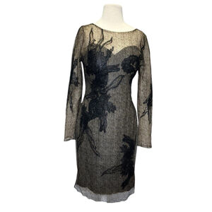 Rene Ruiz Lace Sheath Dress 10 Corset Black Illusion Sheer‎ Metallic $1,195